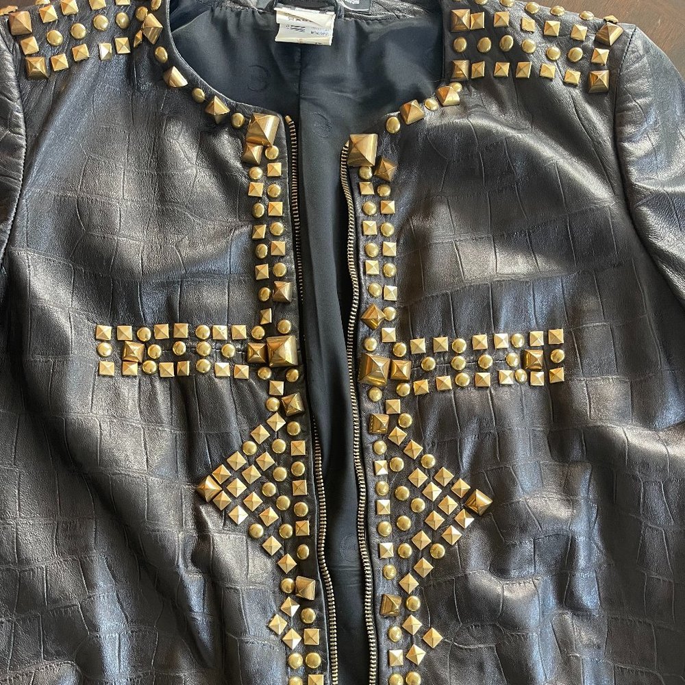 Just Cavalli Black Embossed Leather Studded Jacket
